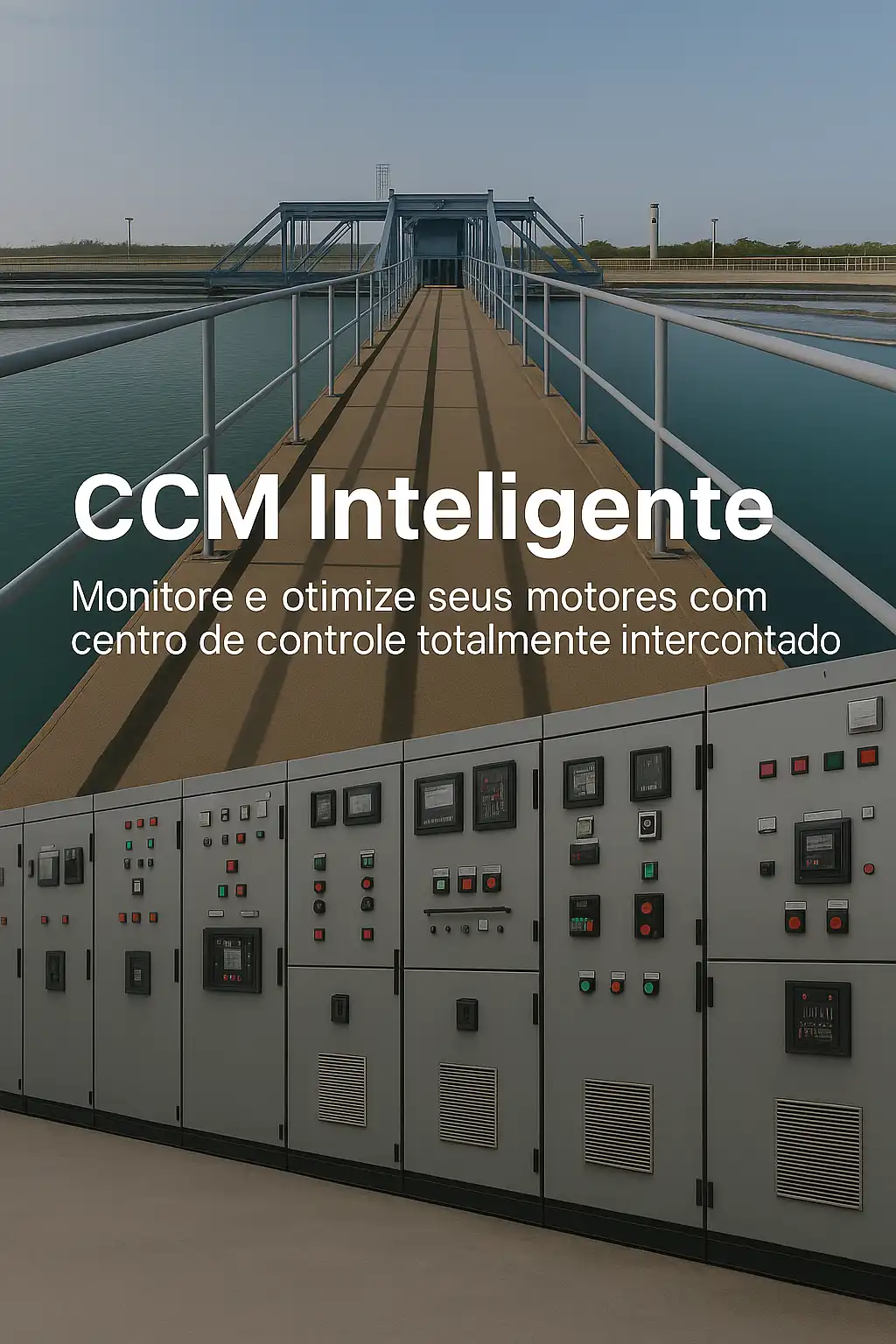 Centro de controle de motores inteligente (CCM Inteligente) instalado em estação de tratamento de água com painel industrial fechado.